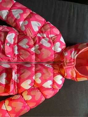 Pink Platinum Girls Heart-Print Puffer Jacket in Pink, White